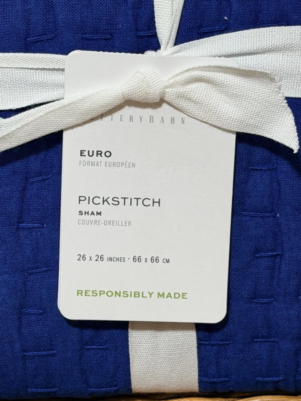 Pottery Barn Euro Pick Stitch Handcrafted Quilted Sham. Sz. 26
